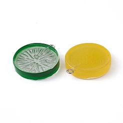 6Pcs 3 Colors Flat Round Resin Fruit Pendants&nbsp;RESI-YW0001-44