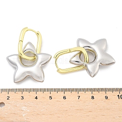 女性用スター真鍮フープピアス  ラックめっき  持続的なメッキ  カドミウムフリー＆鉛フリー  ツートン  プラチナ·ゴールデン  46x33.5mm&nbsp;EJEW-U057-06C-04GP