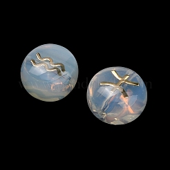 手作りランプワークビーズ  ゴールドライン入り  星座とラウンド  アクア  8x6mm  穴：1mm&nbsp;LA-CBADB44-01