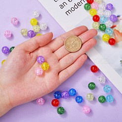 135g9色透明クラックルガラスラウンドビーズ連売り  穴がない  ミックスカラー  1/2インチ（12mm）  15個/カラー&nbsp;CCG-SZ0001-02