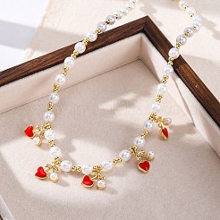 Brass Micro Pave Clear Cubic Zirconia Beaded Necklaces&nbsp;NJEW-Z059-04G-02