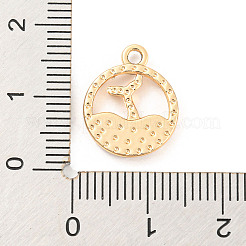 UVメッキ合金ラインストーンペンダント  フラットラウンド、ホエールテールチャーム付き  ゴールドカラー  15.5x13x2.5mm  穴：1.8mm&nbsp;PALLOY-D026-20G