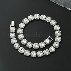 1Pc Zinc Alloy Pave Square Clear Glass Tennis Necklaces for Womem&nbsp;NJEW-SP0001-07S