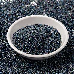 MIYUKIラウンドロカイユビーズ  日本製シードビーズ  （rr401fr）マットブラックab  15/0  1.5mm  穴：0.7mm  約5555PCS /ボトル  10 G /ボトル&nbsp;SEED-JP0010-RR0401FR