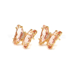 ガラススタンドピアス  金メッキ真鍮のパーツと透明なキュービックジルコニア  蝶  ミックスカラー  15x19x4~4.5mm  ピン：0.7mm&nbsp;EJEW-G277-01G