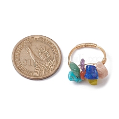Natural & Synthetic Mixed Gemstone Chips Beaded Chakra Theme Fringer Ring&nbsp;RJEW-TA00108
