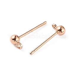 真鍮製丸玉スタッドピアスポスト  水平ループ付き  ニッケルフリー  ローズゴールド  5x3mm  穴：1.2mm  ピン：0.8mm&nbsp;KK-WH0061-10RG