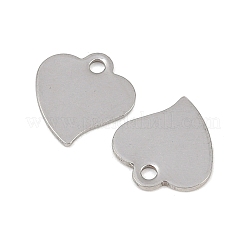 変色しにくいハート 201 ステンレススチール ブランク タグ チャーム  ステンレス鋼色  12.5x12x1mm  穴：2mm&nbsp;STAS-R071-11
