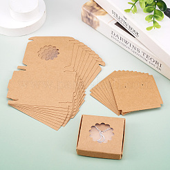 正方形のクラフト紙ジュエリー収納ボックス  ネックレス イヤリング ギフトケース 窓付き  花  6x6x1cm  窓：35mm&nbsp;CON-TAC0001-04A