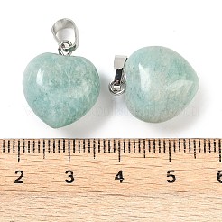 天然石アマゾナイトペンダント  真鍮のスナップオンベイル付きハートチャーム  プラチナ  18x15.5x10mm  穴：5x3mm&nbsp;G-J386-H16-P