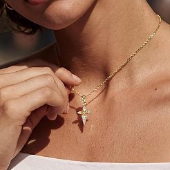 女性用真鍮パヴェクリアキュービックジルコニアクロスペンダントネックレス  ゴールドカラー  15.75~17.72インチ（40~45cm）&nbsp;WG79657-01
