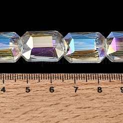 電気メッキガラスビーズ  黒メッキ  多面カット四角形  クリアAB  18x13x6mm  穴：1mm&nbsp;EGLA-H002-A-17