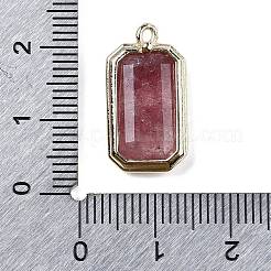 天然イチゴクォーツペンダント  金色の真鍮のパーツと  長方形チャーム  多面カット  20.5x11x3.5mm  穴：1.2mm&nbsp;G-U019-04G-07