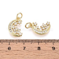 真鍮製マイクロパヴェキュービックジルコニアペンダント  月＆星  丸カン付き  16KGP本金メッキ  15.5x10x2mm  穴：3mm&nbsp;KK-T071-100G