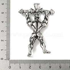 316サージカルステンレスペンダント  重量挙げの人間  アンティークシルバー  51x37.5x8mm  穴：4x8mm&nbsp;STAS-Z073-84AS