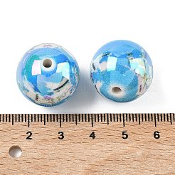 印刷とUVメッキ不透明アクリルビーズ  マップ模様で丸めます  空色  20mm  穴：2.5mm&nbsp;OACR-Z035-05