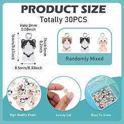 不透明樹脂ペンダント30個  猫の形  プラチナ鉄ループ付き  ミックスカラー  16x8.5x5mm  穴：2mm&nbsp;RESI-TA0004-94