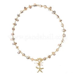 Ocean 304 Stainless Steel Starfish Pendant Natural Freshwater Shell Beaded Chain Necklaces with OT Clasps for Women&nbsp;NJEW-JN06567-01