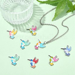 30個6色合金エナメルコネクタチャーム  プリントされた鳩のリンク  プラチナ  ミックスカラー  23x20x1.5mm  穴：1.6mm  5個/カラー&nbsp;FIND-CJ0004-39