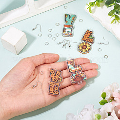 DIYイヤリング作成キット  2ペア2スタイルの両面プリントアクリルワードラブペンダントが含まれています  6個の真鍮ピアスフック  12個のアイアンオープン丸カン  ミックスカラー  50.5~52.5x22.5~28.5x2.5mm  穴：2mm  1ペア/スタイル&nbsp;DIY-TA0015-74