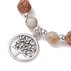 Round Natural Bamboo Leaf Agate & Electroplated Synthetic Non-magnetic Hematite & Natural Rudraksha Beaded Stretch Bracelets&nbsp;BJEW-JB10661