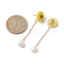 Natural Pearl & Resin Sunflower Dangle Stud Earrings&nbsp;EJEW-JE05692-02