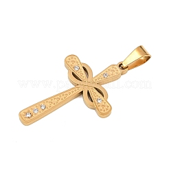 304ステンレススチールラインストーンペンダント  インフィニティクロスチャーム  ゴールドカラー  32.5x20x2mm  穴：6x3.5mm&nbsp;STAS-Z190-12G-02
