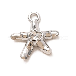 合金ラインストーンペンダント  ヒトデのチャーム  ラックめっき  プラチナ  14.5x14.5x4mm  穴：1.6mm&nbsp;RB-CBAA597-02P