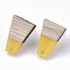レジン＆シダーウッドスタッドピアスのパーツ  304ステンレスピン付き  台形  ゴールド  18x12.5mm  穴：1.8mm  ピン：0.7mm&nbsp;MAK-N032-001A-C03