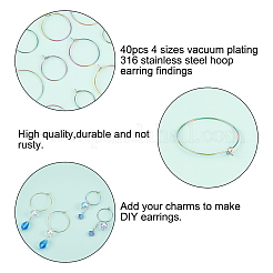 40Pcs 4 Colors PVD Vacuum Plating 316L Surgical Stainless Steel Hoop Earring Findings&nbsp;STAS-PH0001-60M