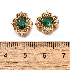 真鍮のガラスビーズ  カドミウムフリー＆ニッケルフリー＆鉛フリー  菱形  グリーン  12x12x6mm  穴：1.8mm&nbsp;KK-M318-46G-03