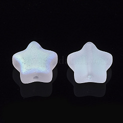 電気メッキガラスビーズ  艶消し  ABカラーメッキ  スター  クリアAB  8x8x4mm  穴：0.8~1mm&nbsp;X-GLAA-N035-01-C01