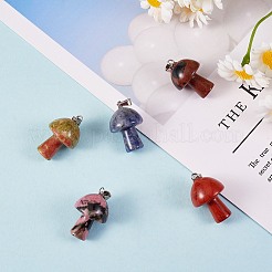 天然石ペンダント  ステンレススチール製のベールスナップ付き  きのこ型  ミックスカラー  24~25x16mm  穴：5x3mm  1pc /カラー&nbsp;G-SZ0001-90