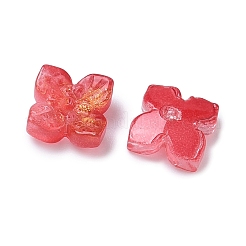 染色・加熱ガラスビーズキャップ  4  - 花びらの花  レッド  10x10x3.5mm  穴：1.4mm&nbsp;GLAA-Z019-01G