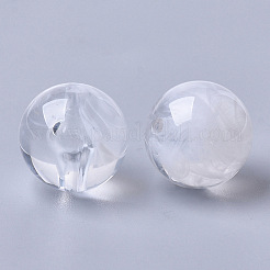 アクリルビーズ  天然石風  ラウンド  クリア＆ホワイト  15.5x15mm  穴：2mm  約210個/500g&nbsp;OACR-T006-185H-01