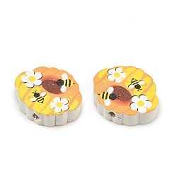 プリントポプラウッドビーズ  ミツバチ  16x19.5x6mm  穴：3mm&nbsp;WOOD-Z008-01M