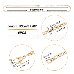 304ステンレススチールフィガロチェーンネックレス  カニカン付き  ゴールドカラー  19.68インチ（50cm）  6個/箱&nbsp;NJEW-UN0001-28G