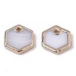 天然淡水シェルチャーム  真鍮エッジ黄金メッキ  六角  貝殻色  9~10x8~9x1.5~3mm  穴：0.7mm&nbsp;X-SHEL-S276-76