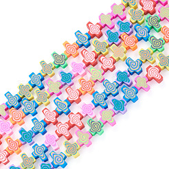 5連売り手作りポリマークレイビーズ連売り  クロス  カラフル  12x10x4mm  穴：1.6mm&nbsp;CLAY-TA0002-13