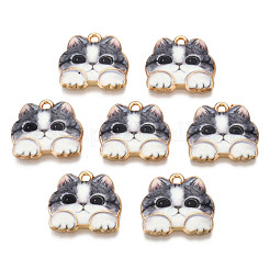 ラックメッキプリントアロイペンダント  カドミウムフリー＆ニッケルフリー＆鉛フリー  ライトゴールド  猫  グレー  16x18.5x2.5mm  穴：1.6mm&nbsp;ENAM-N055-177J