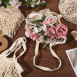 5個 5スタイル 中空織りポリエステルネットバッグ  防水ショッピングバッグ  ベージュ  435~780x90~120x5~8mm  1個/スタイル&nbsp;ABAG-CO0001-03