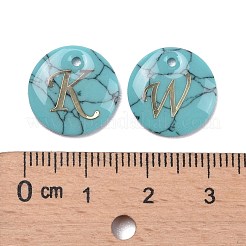 合成ターコイズチャーム  プラスチックの手紙で  フラットラウンド  文字L  15x2mm  穴：1.5mm&nbsp;G-MSMC007-36