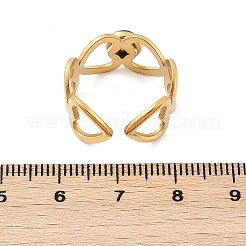 中空ハート 304 ステンレススチール オープンカフリング  女性用天然宝石リング  18KGP本金メッキ  イオンプレーティング（ip）  10mm  調整可能&nbsp;RJEW-Z078-16G
