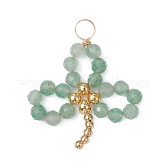 5Pcs 5 Styles Natural Green Aventurine & Moss Agate & TaiWan Jade & Ruby in Zoisite & Synthetic Green Goldstone Faceted Round Beaded Pendants&nbsp;PALLOY-JF03131