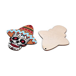 12Pcs UV Single Face Printed Wood Skull Pendant Decorations&nbsp;WOOD-N020-02