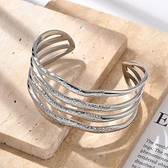304ステンレススチール製カフバングル  女性用マルチ連バングル  銀  内径：2-3/8x1-7/8インチ（6.1x4.8cm）&nbsp;BJEW-B108-10P