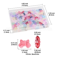 120個 15色透明スプレーペイントガラスビーズ  蝶結び  9.5x14x6.5mm  穴：1mm&nbsp;GLAA-FS0002-12B