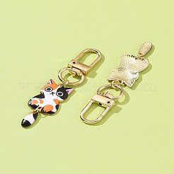 猫合金エナメルペンダント装飾  合金回転式ナスカン付き  ミックスカラー  70mm  5個/セット&nbsp;HJEW-FZ00010