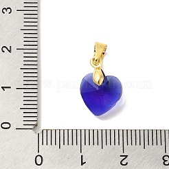 真鍮製ガラスチャーム  ハート  18KGP本金メッキ  ミディアムブルー  15x10x6.5mm  穴：5x4mm&nbsp;KK-Z073-14G-02