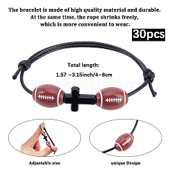 スポーツテーマのアクリルビーズ編みビーズブレスレット30個  女性用ワックス加工ポリエステルコード編みブレスレット  クロス  ラグビー  内径：1.57 ~3.15インチ（4~8cm）&nbsp;BJEW-BM00012